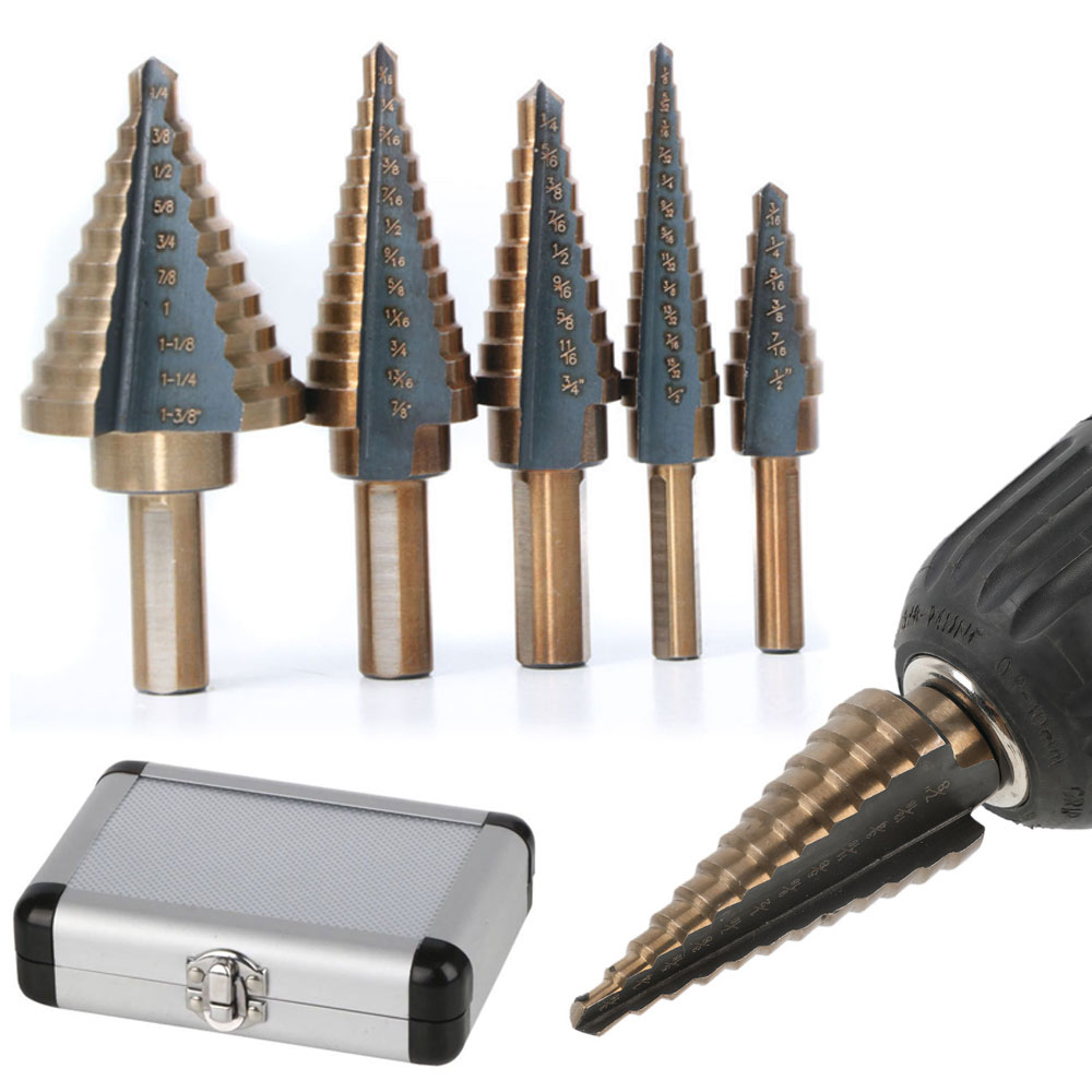 Step Drill Bit Set Titanium Hss Cobalt - طقم 5 قطع من رؤوس الحفر