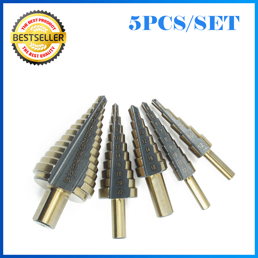 Step Drill Bit Set Titanium Hss Cobalt - 5 قطعة معبد خطوة التدريبات HSS