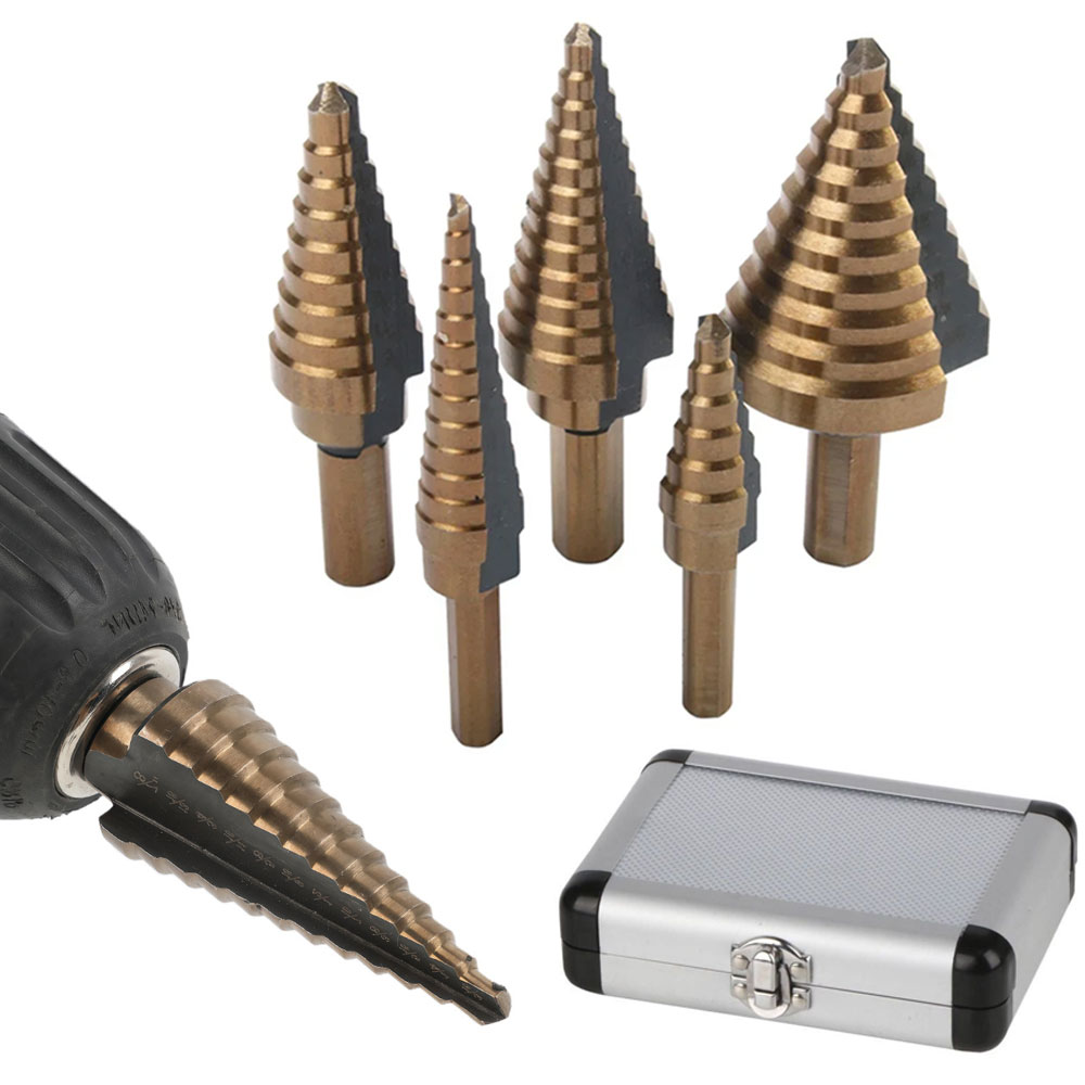 Step Drill Bit Set Titanium Hss Cobalt - طقم 5 قطع من لقم الحفر