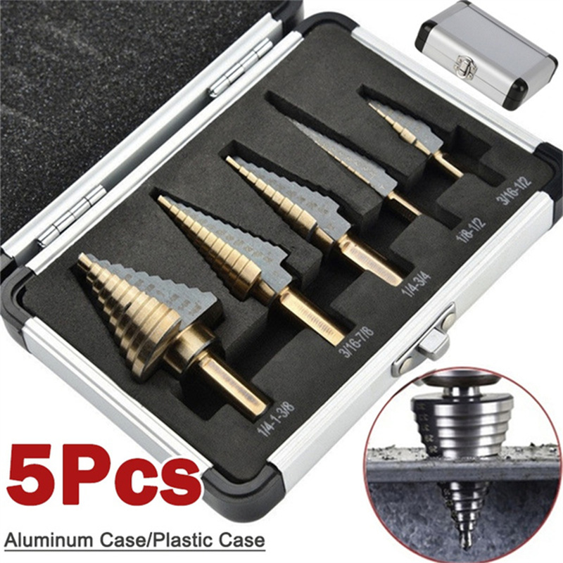 Step Drill Bit Set Titanium Hss Cobalt - طقم مثاقب متدرجة 5 قطع HSS