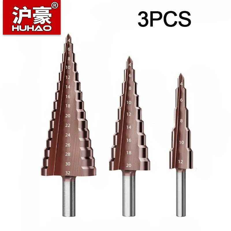 Step Drill Bit Set Titanium Hss Cobalt - HUHAO 3 قطعة M35 تحتوي على