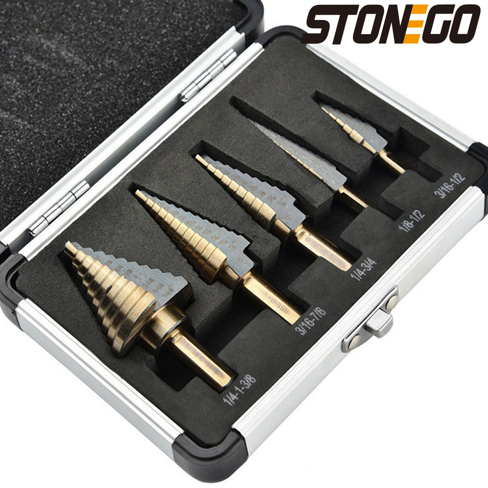 5 قطعة مجموعة لقمة مثقاب الخطو - مراجعة Step Drill Bit Set Titanium Hss Cobalt وسعره