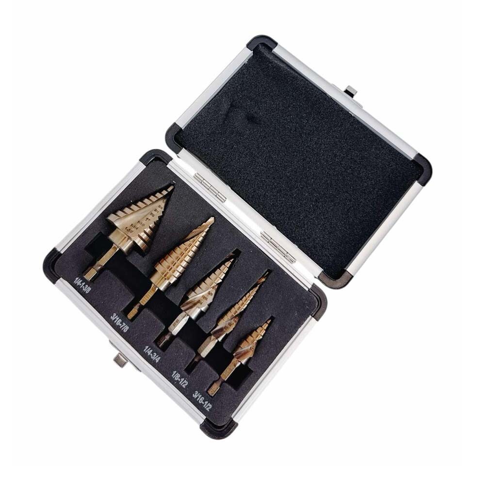 مجموعة 5 قطع من رؤوس المثقاب،  - مراجعة Step Drill Bit Set Titanium Hss Cobalt وسعره