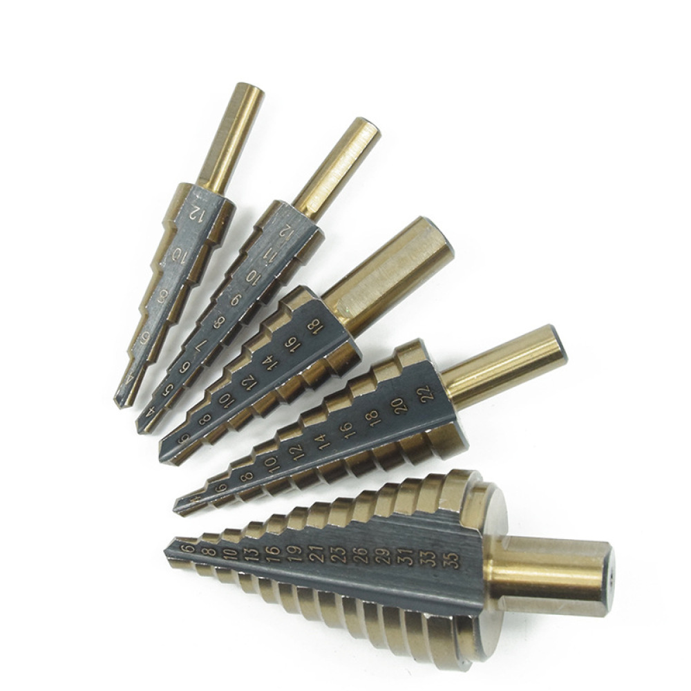 5 قطعة معبد خطوة التدريبات HSS - مراجعة Step Drill Bit Set Titanium Hss Cobalt وسعره