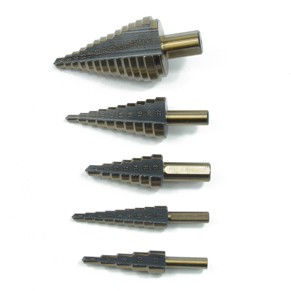 5 قطعة معبد خطوة التدريبات HSS - مراجعة Step Drill Bit Set Titanium Hss Cobalt وسعره
