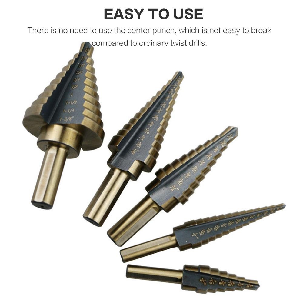 طقم 5 قطع من رؤوس الحفر المخرو - مراجعة Step Drill Bit Set Titanium Hss Cobalt وسعره