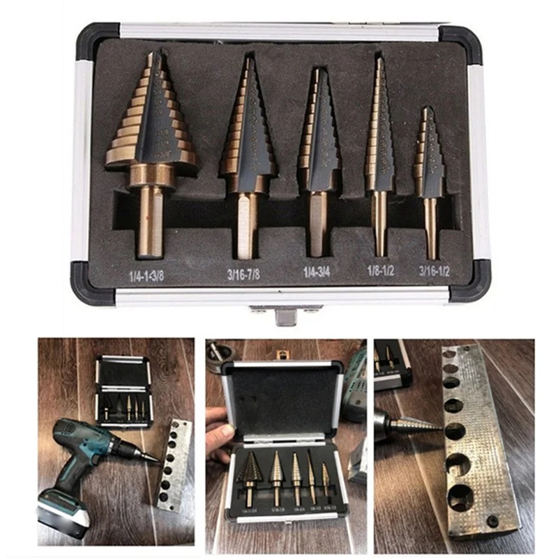 طقم مثاقب متدرجة 5 قطع HSS كوب - مراجعة Step Drill Bit Set Titanium Hss Cobalt وسعره