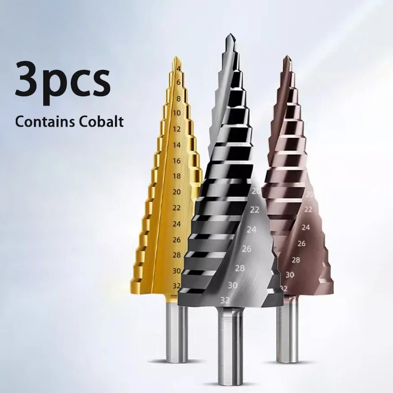 HUHAO 3 قطعة M35 تحتوي على الك - مراجعة Step Drill Bit Set Titanium Hss Cobalt وسعره