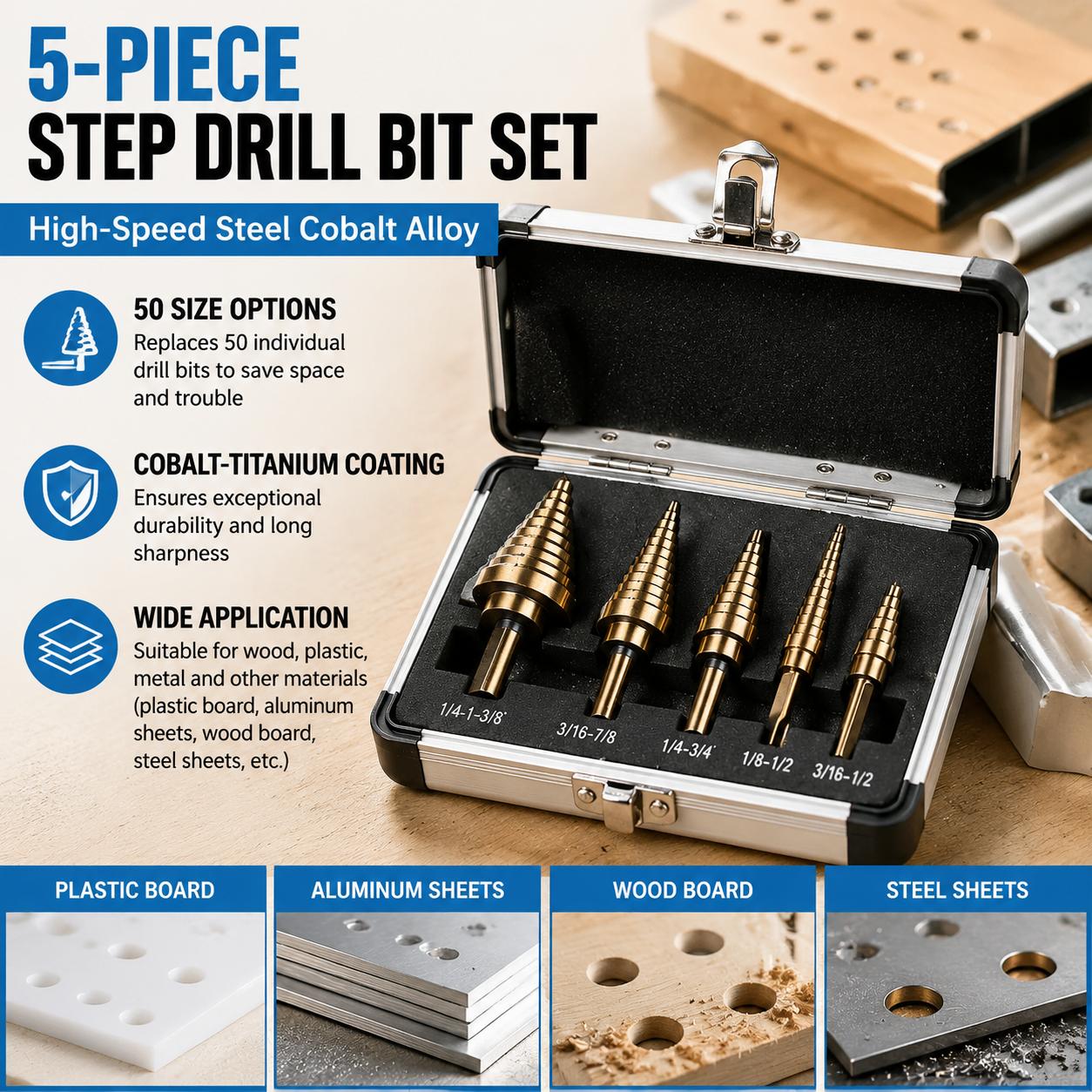 مجموعة مثاقب متعددة الأحجام اح - مراجعة Step Drill Bit Set Titanium Hss Cobalt وسعره